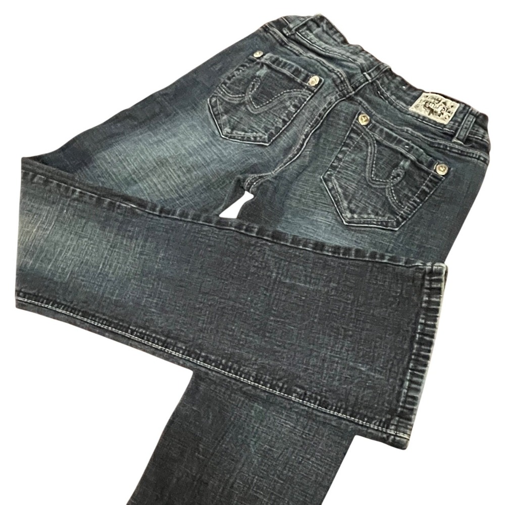 Imperial Star Dark Wash Embroidered Flap Pocket Bootcut Jeans Womens W26 L28 EUC